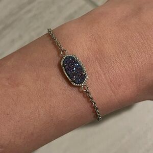 Kendra Scott Silver Adjustable Chain Bracelet with Iridescent Drusy Stone